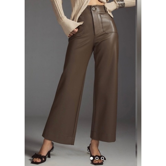 Maeve Pants - Maeve The Colette Wide Leg Pants Faux Leather Cropped Size 28
